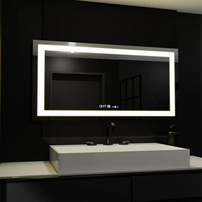 Téglalap alakú LED -tükör, 160x80cm, Motionglow Marcello, de -de -clock, óra és hőmérő