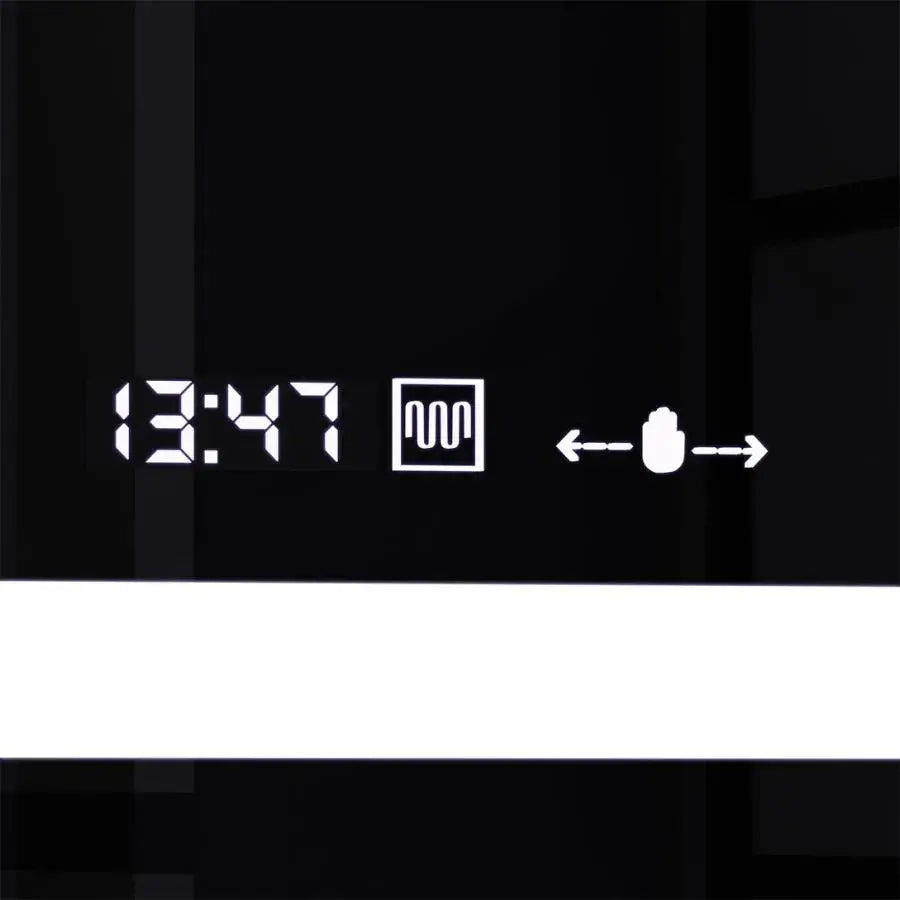 Téglalap alakú LED -tükör, 160x80cm, Motionglow Marcello, de -de -clock, óra és hőmérő