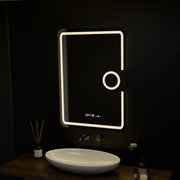 Téglalap alakú LED -tükör, 50x70 cm, Eclat MotionGlow Marcello, leolvasztási rendszer, óra és hőmérő, kozmetikai lup
