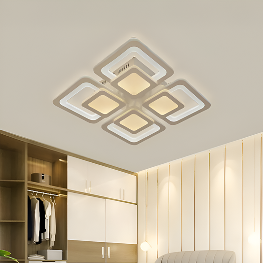 LED -csillár szezám távirányítóval, 77W, 4 négyzet, hideg/forró/semleges fény, instabil, fehér