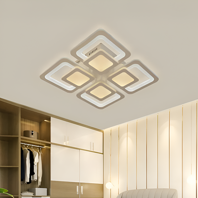 LED -csillár szezám távirányítóval 77W, 4 négyzet, hideg/forró/semleges fény, instabil, fehér