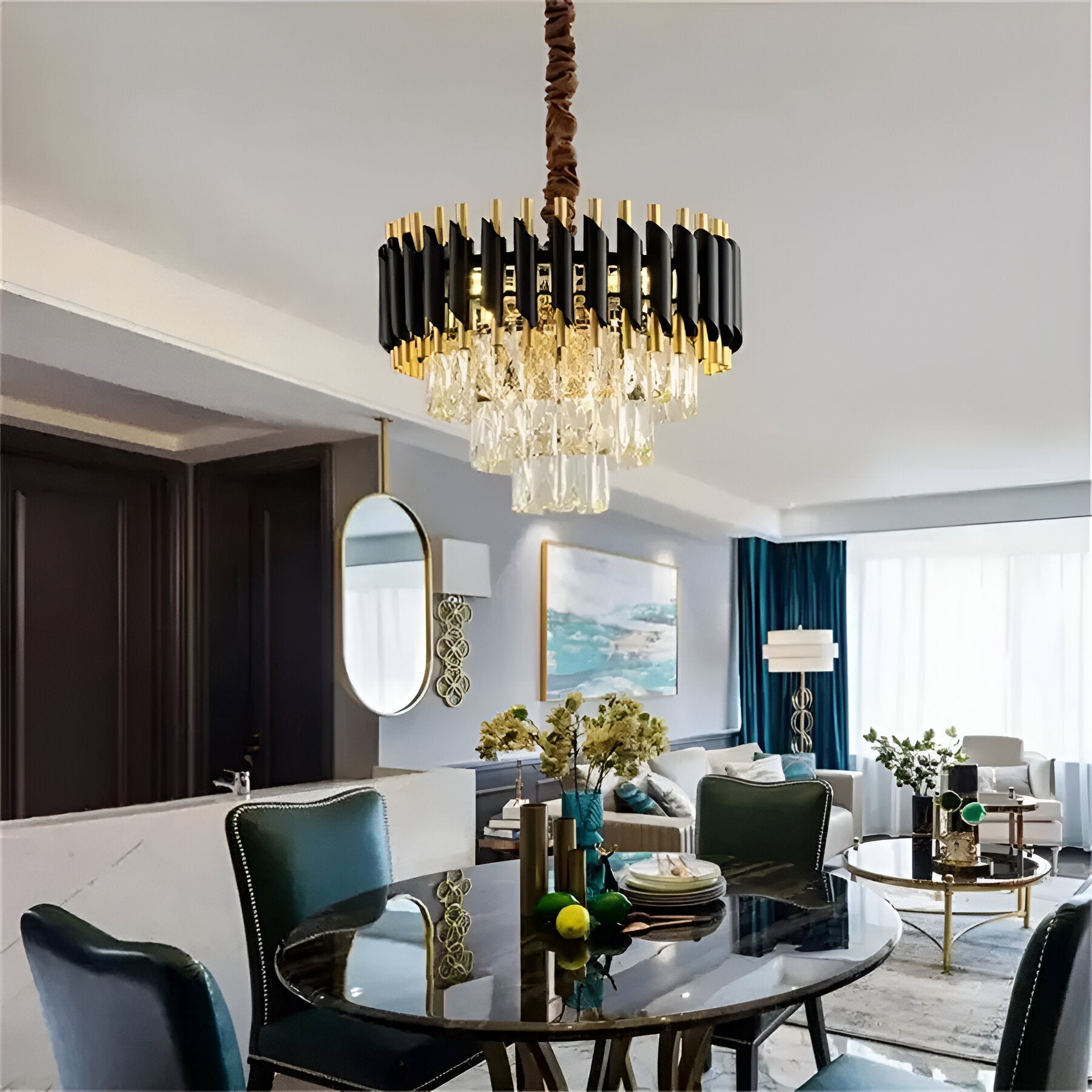 Crystal Chandelier Versailles Petito 3XE14, 30 cm átmérőjű, fényes és fekete arany, állítható magasság