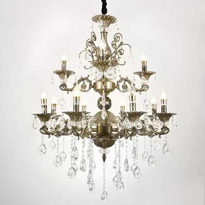 Candelabru Sansoiu Royal 12xe14 fém és kristály állítható magasságú sárgaréz