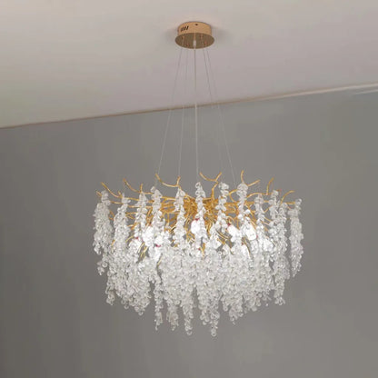 WALTZ Cascade kristálycsillár, 6xG9, arany, átmérő 45 cm, állítható magasságú kristálycsillárok, alapértelmezett cím Alessandro Design