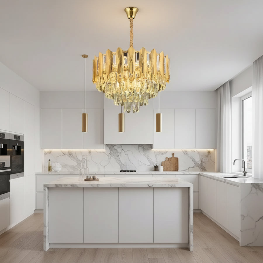 Crystal Chandelier Buckingham Petito 3XE14, 30 cm átmérőjű, fényes arany, állítható magasság