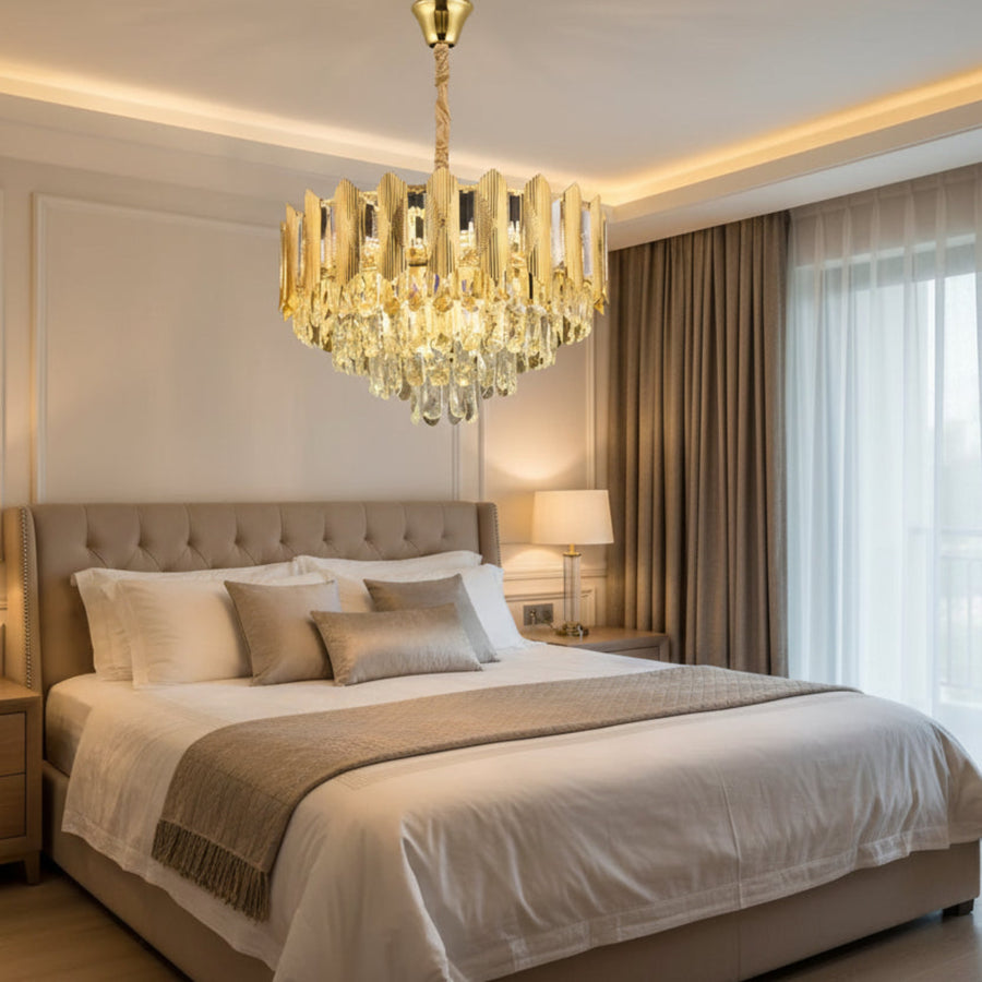 Crystal Chandelier Buckingham Petito 3XE14, 30 cm átmérőjű, fényes arany, állítható magasság