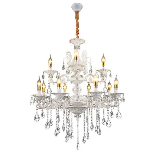 Candelabru Sansoiu Royal 12xe14 fém és kristály állítható fehér és ezüst magasság