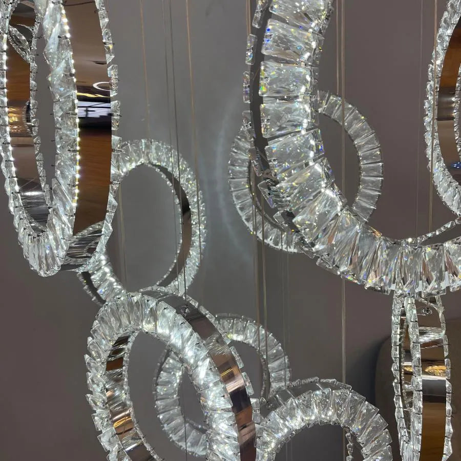 Cindy Led Chandelier, 128W, fém és kristály, ezüst