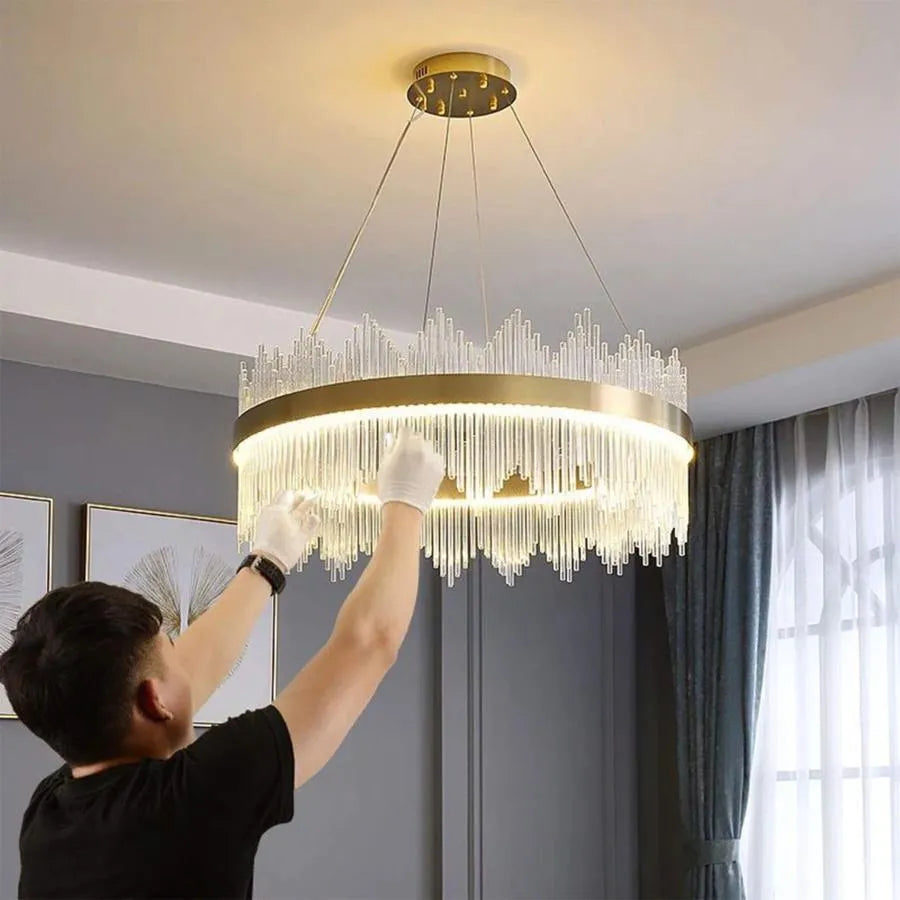 LED -csillár távirányítóval Lazaro 63W Dimable Gold