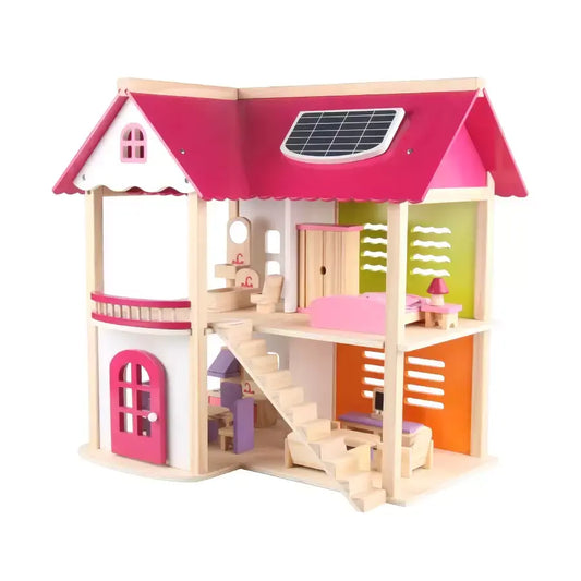 Doll ház rózsaszín babaház bútorokkal