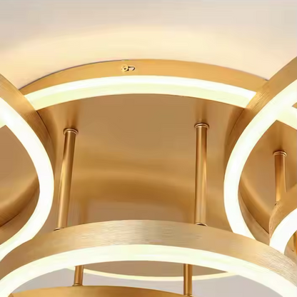 LED -csillár távirányítóval Riga Lilith 94W, 3 kör, hideg/forró/semleges fény, zsíros, fényes arany