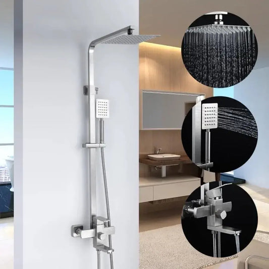 Zuhanyoszlop, rozsdamentes acél, négyzet alakú, esőhatás, 3 funkció, fal rögzítése, szatén, kiegészítők, Ly005