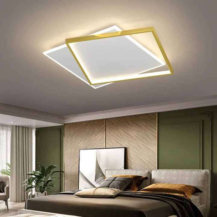 LED -csillár 98W -os napelemes távirányítóval, 2 négyzet, hideg/forró/semleges fény, instabil, fehérarany