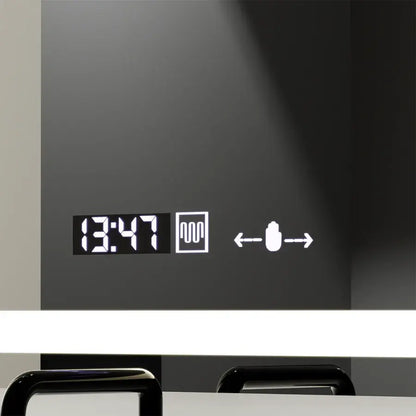 Téglalap alakú LED -tükör, 120x70 cm, sugárzó mozgásgátló marcello érzékelő, eltorzító rendszer, óra és hőmérő, daimable
