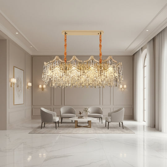Kristály csillár VETRA Supremo 15xE14, 100x35 cm, arany, állítható magasságú, fém és kristály