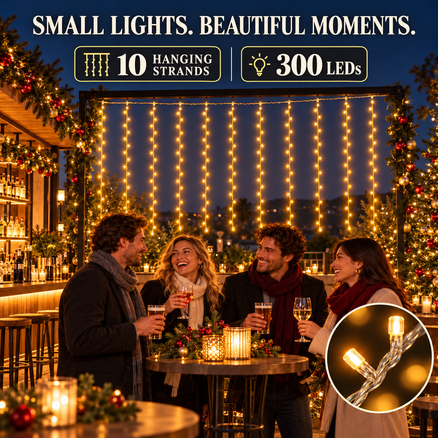 LED fényfüggöny karácsonyi installáció, meleg fény, 300 x 300cm, 300 LED