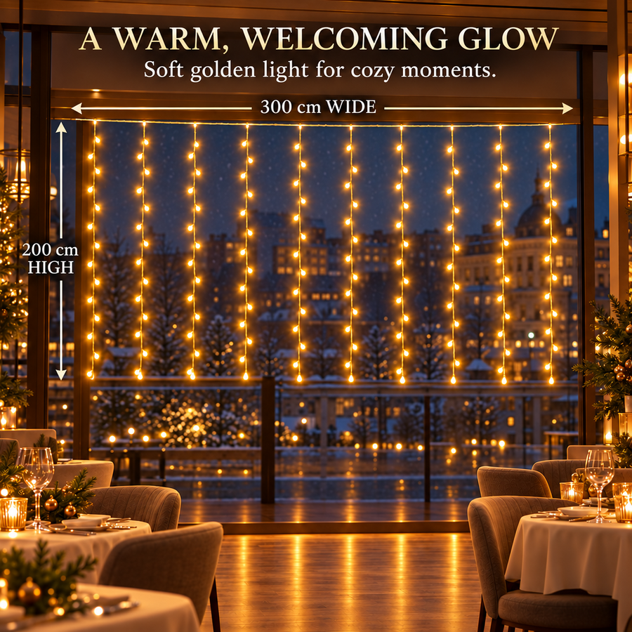LED fényfüggöny karácsonyi installáció, meleg fény, 300 x 200cm, 192 LED