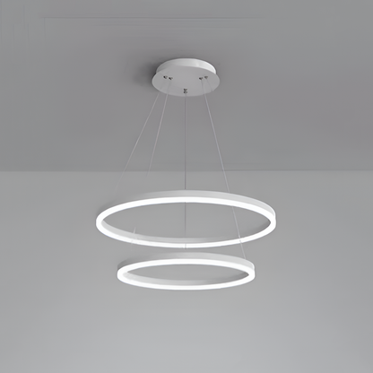 A LED -csillár felfüggesztette a Christine távirányítót, 69W, 2 kör, hideg/forró/semleges fény, instabil, fehér, állítható magasság
