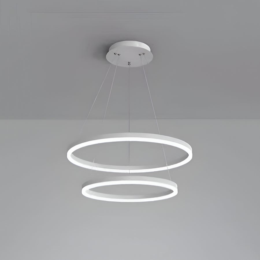 A LED -csillár felfüggesztette a Christine távirányítót, 69W, 2 kör, hideg/forró/semleges fény, instabil, fehér, állítható magasság
