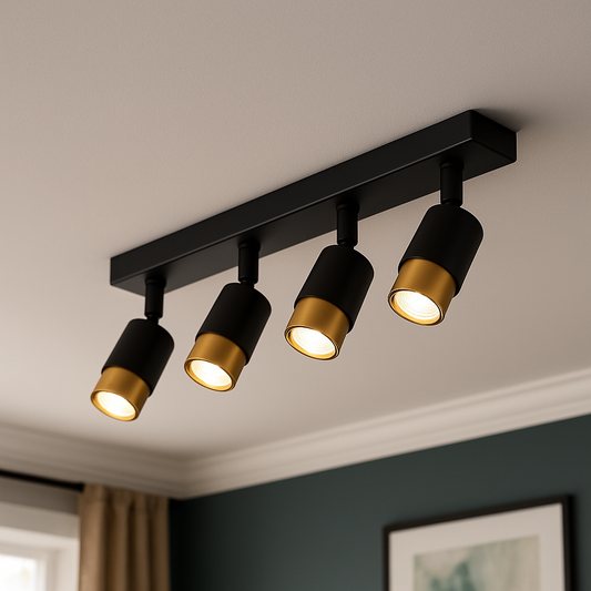 LED projektor 4XGU10 projektorokkal, 3000K/4000K/6000K, arany, fém és akril