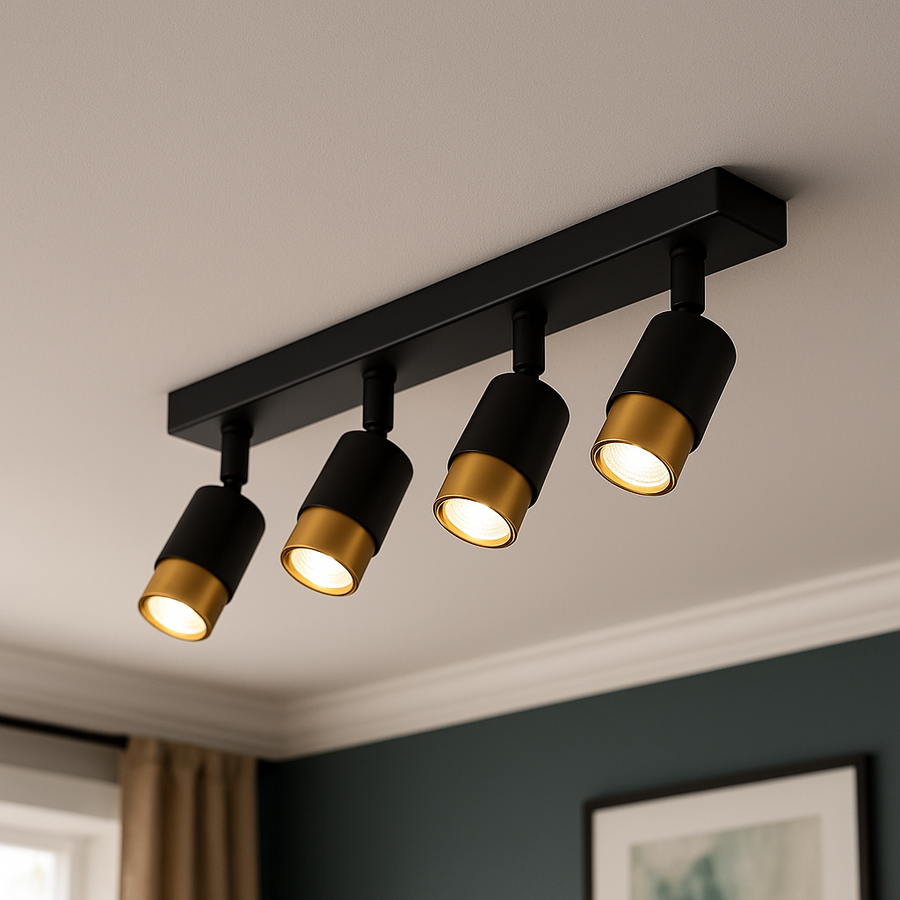 LED projektor 4XGU10 projektorokkal, 3000K/4000K/6000K, arany, fém és akril