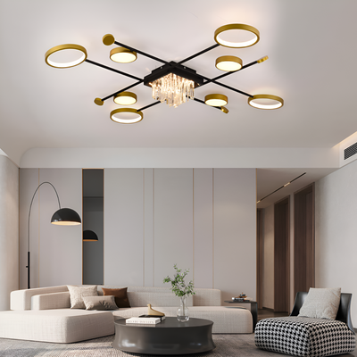 LED -csillár távirányítóval és Crystal Guida 46W, 8 elem, hideg/forró/semleges fény, instabil, aranyfekete