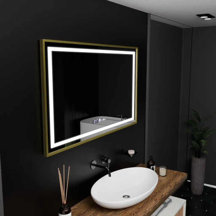 Téglalap alakú LED -tükör, 100x80 cm, Royale Gold Motion Glow Marcello, Osztályrendszer, óra és hőmérő, Dimable