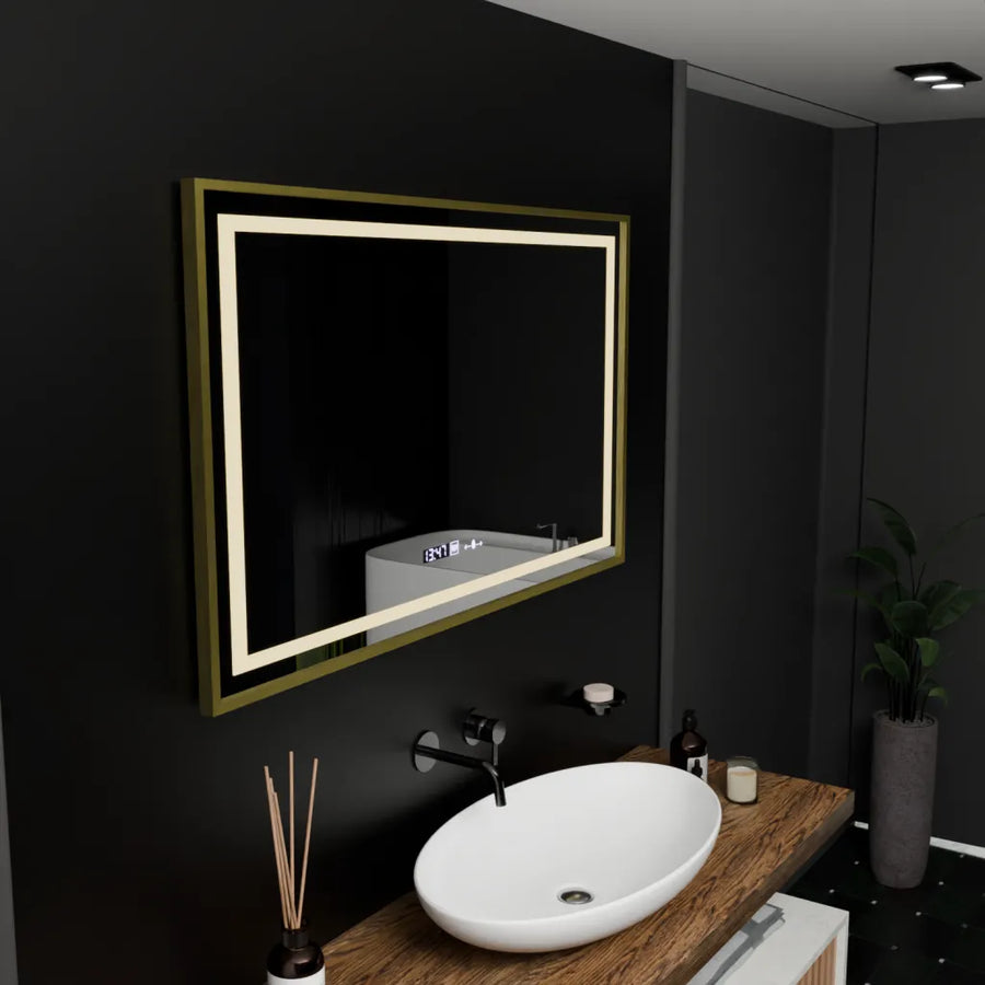 Téglalap alakú LED -tükör, 100x80 cm, Royale Gold Motion Glow Marcello, Osztályrendszer, óra és hőmérő, Dimable