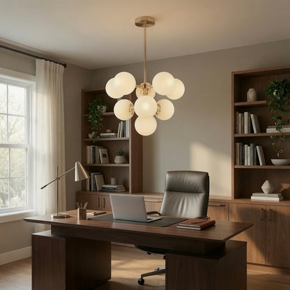 Lustra LED si plastic rotomulat ORBS Magno, 54cm, 9xE27, Globuri, Auriu