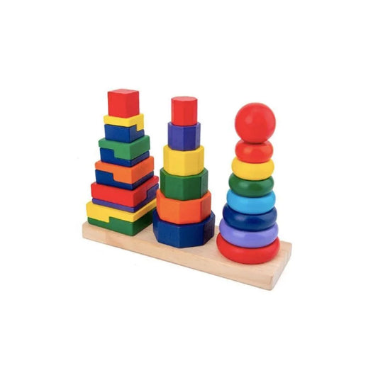 Oktatási játék piramis típusú geometriai formákkal, 3 darab, fa