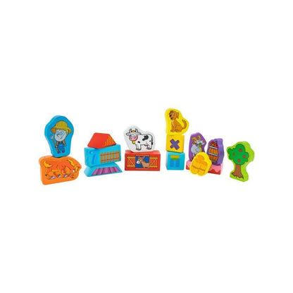 Puzzle játékkockák építőiparból, 100 darab, fa állatokkal