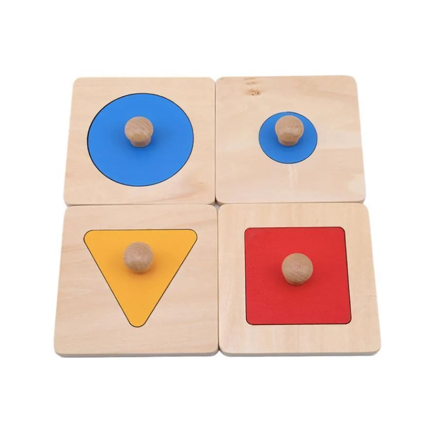 Tricolor panel típusú játék geometriai formákkal, 8 darab, fa