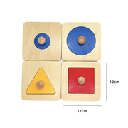 Tricolor panel típusú játék geometriai formákkal, 8 darab, fa