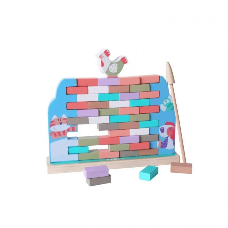 3D puzzle típusú játék házi, többszínű, fából készült állatokkal