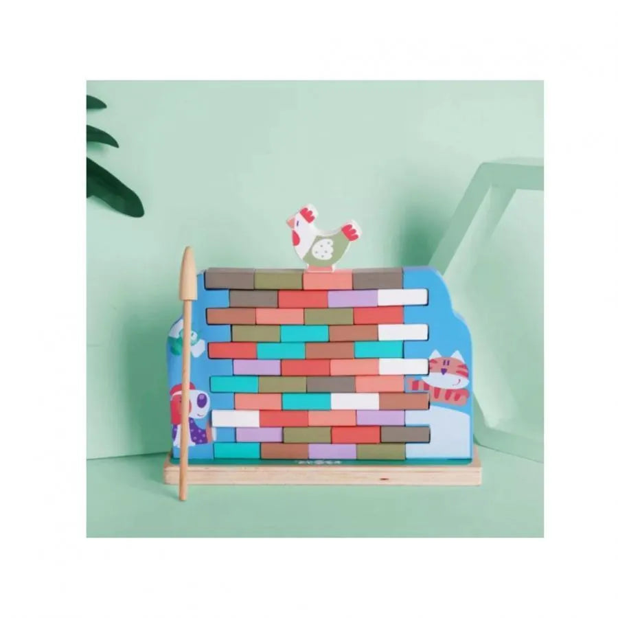 3D puzzle típusú játék házi, többszínű, fából készült állatokkal