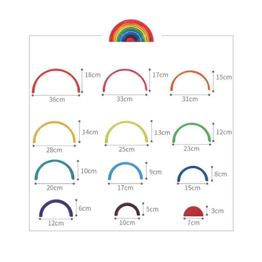 Puzzle típusú játék többszínű szivárvány, 12 darab, fa