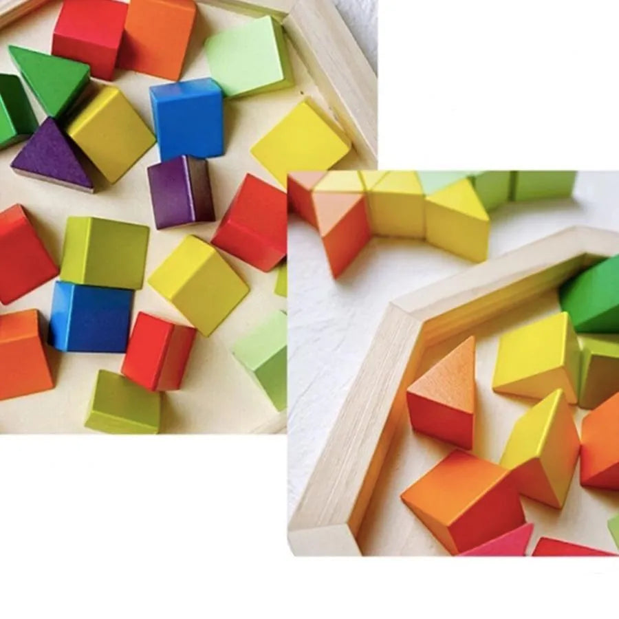 Puzzle típusú mandala multicolora típusú játék, 45 darab, fa