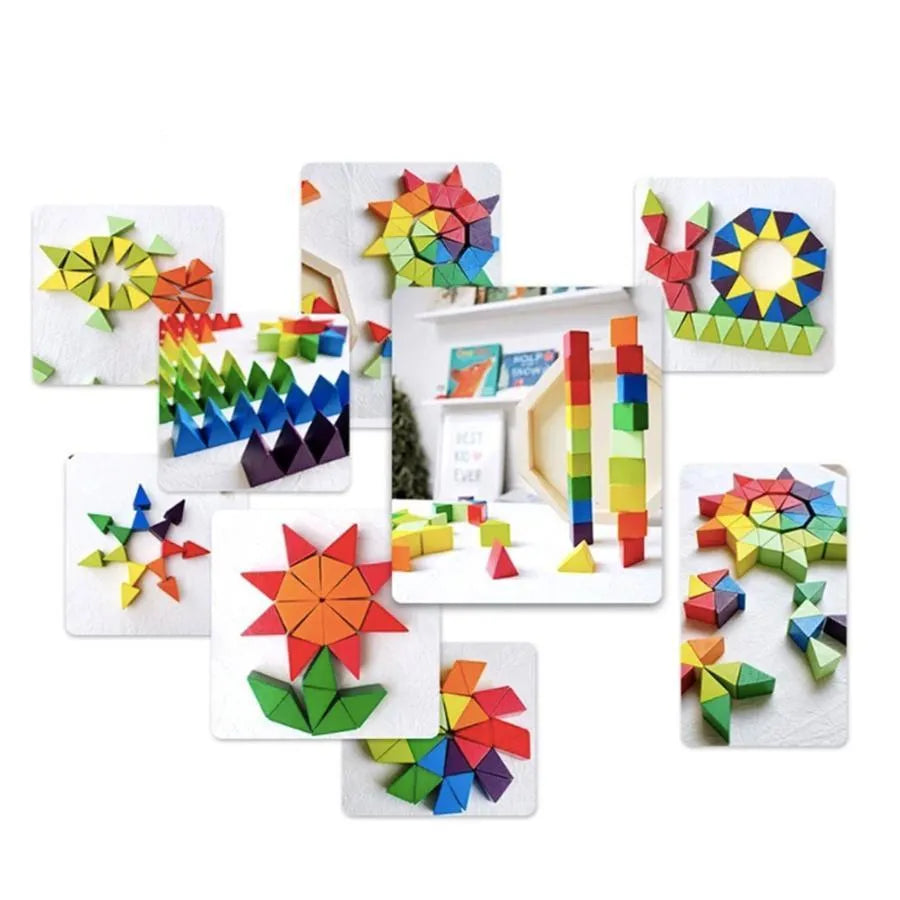 Puzzle típusú mandala multicolora típusú játék, 45 darab, fa