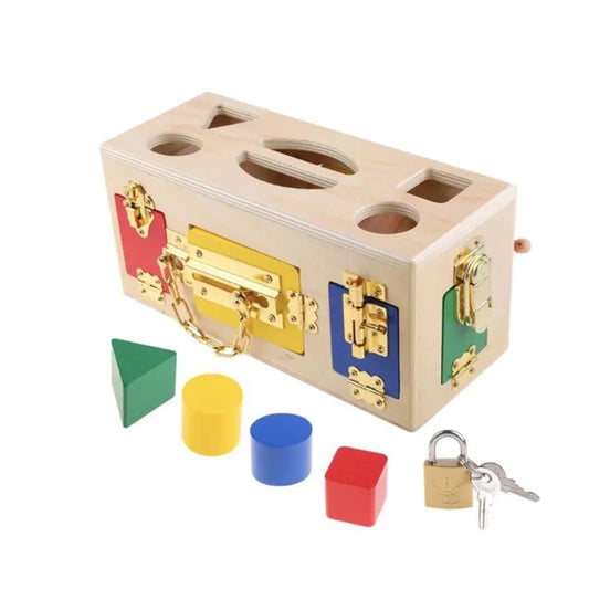 Oktatási játék Montessori Lock Cube, 5 darab, többszínű, fa