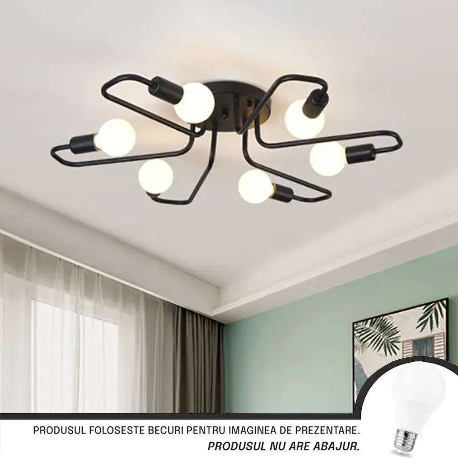 Modernista csillár Hexa 6, 6x E27, Fekete, Modern Design