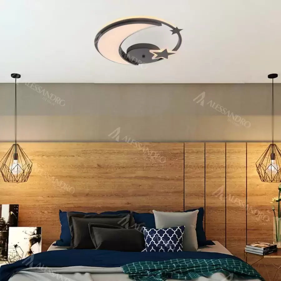 Lustra vezette Cu Telecomanda Alyona 44W, Luna Si Stea, Lumina vétel/calda/neutra, dimabila, negru