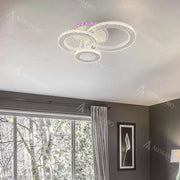 LED -csillár távirányítóval és Crystal Leocadia RGB 134W, 3 kör, hideg/forró/semleges fény, fehér, fehér