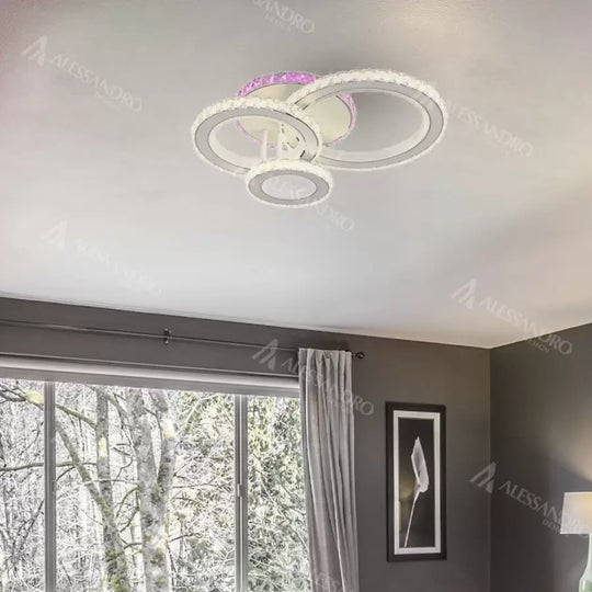 LED csillár távirányítóval és kristály LEOCADIA RGB 134W, 3 kör, hideg/meleg/semleges fény, szabályozható, fehér kristály LED csillár Alapértelmezett cím Alessandro Design