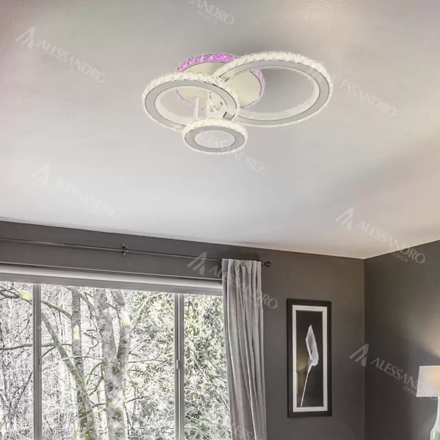 LED -csillár távirányítóval és Crystal Leocadia RGB 134W, 3 kör, hideg/forró/semleges fény, fehér, fehér