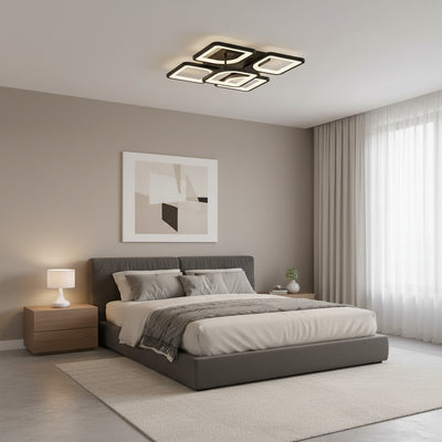 LED csillár távirányítóval ZOE 65W, 5 négyzet, hideg/meleg/semleges fény, szabályozható, fekete