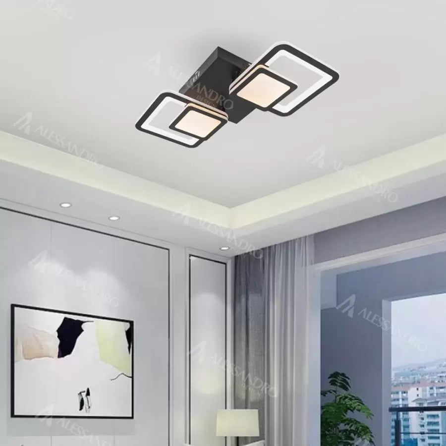LED -csillár 44W -os egyensúlyban van a távirányítóval, 2 négyzet, hideg/forró/semleges fény, instabil, fekete