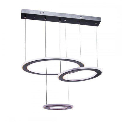 A LED -vágy felfüggesztve a Bianca 99W távirányítóval, 3 kör, hideg/forró/semleges fény, instabil, fekete, állítható magasság