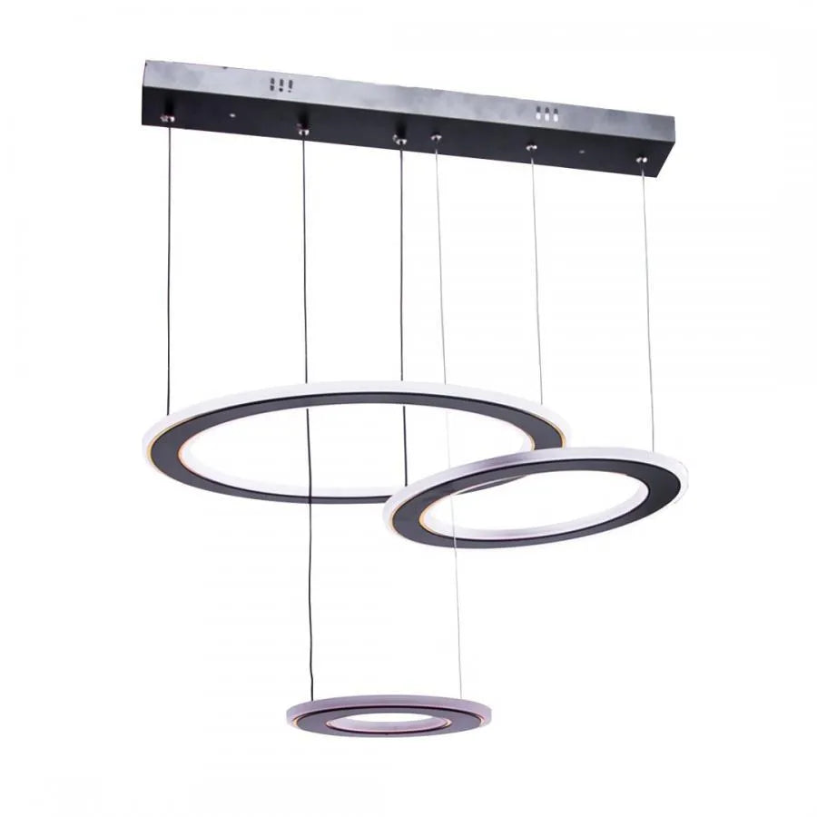 A LED -vágy felfüggesztve a Bianca 99W távirányítóval, 3 kör, hideg/forró/semleges fény, instabil, fekete, állítható magasság