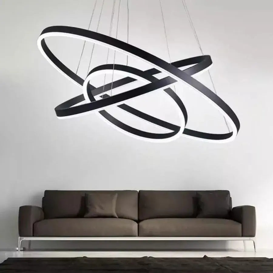 LED -csillár 84W -os CASIAN távirányítóval, 3 kör, hideg/forró/semleges fény, instabil, fekete, állítható magassággal felfüggesztette