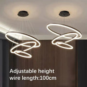 LED -csillár 84W -os CASIAN távirányítóval, 3 kör, hideg/forró/semleges fény, instabil, fekete, állítható magassággal felfüggesztette